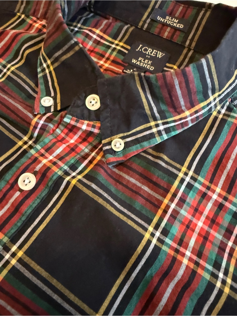 J.Crew Flex Washed Slim Untucked Plaid Button-Down Shirt – Men’s Large